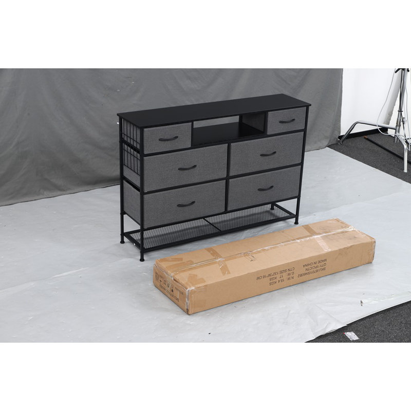 Metal 120cm W 6 - Drawer Chest of Drawers, Grey/Black