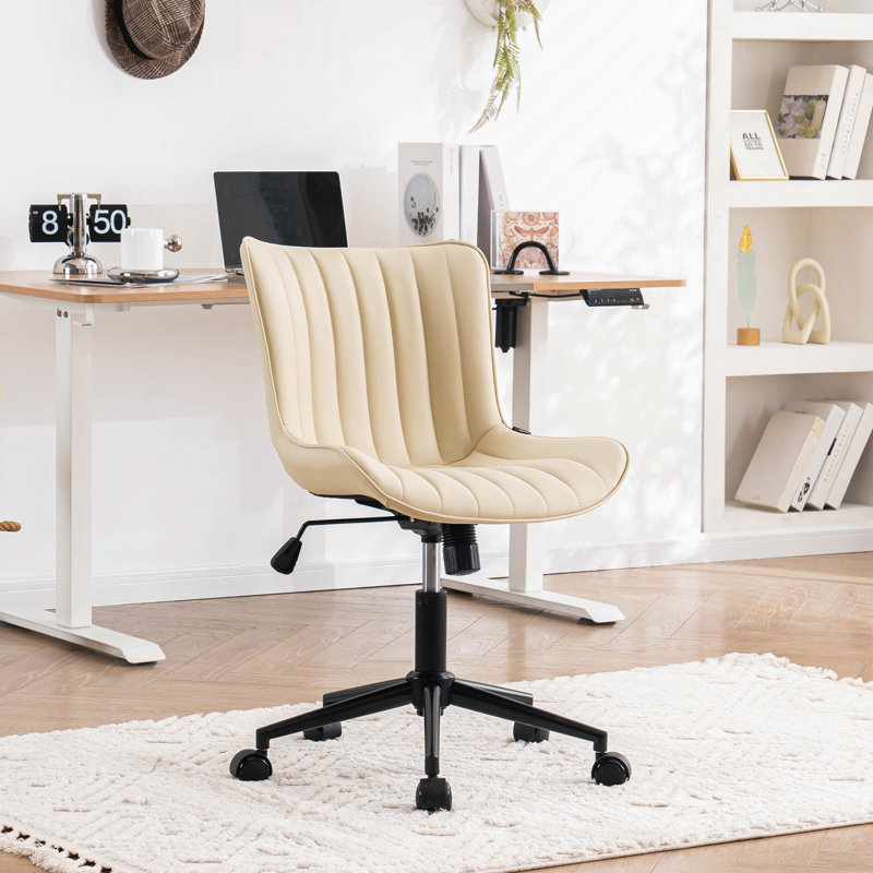 Brionni Leather Swivel Task Chair with Casters, Beige Seat/ Black Frame