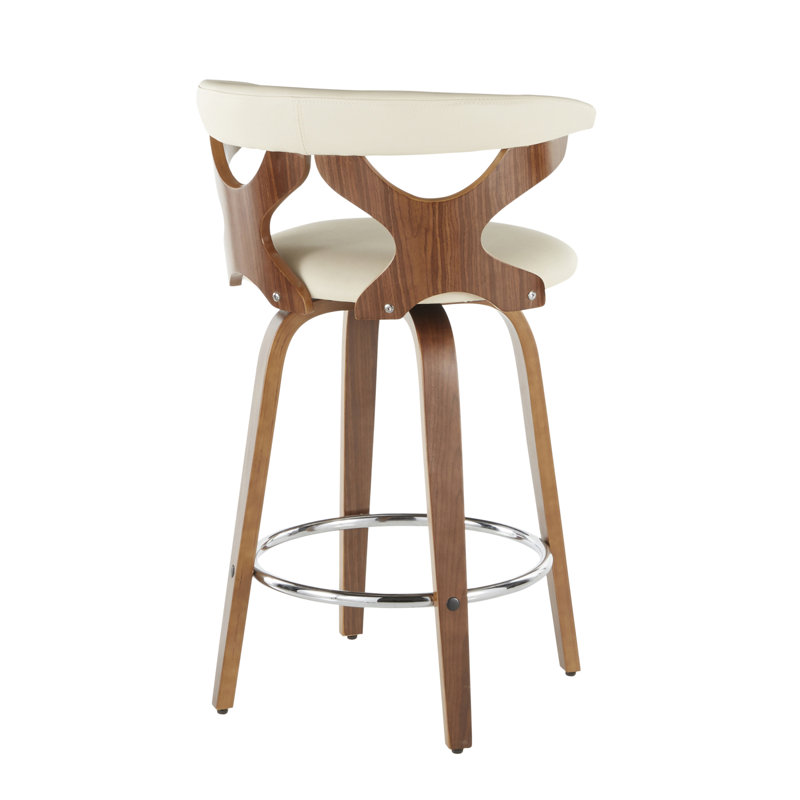 Tabouret de comptoir Gardenia Mid-Century moderne en similicuir noyer et crème par Lumisource