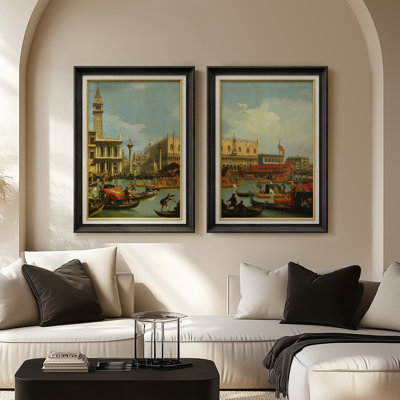 Venetian Grand Canal Architecture Gondola Cityscape – Set of 2 Premium Framed Wall Art Print on Paper 26"x36"