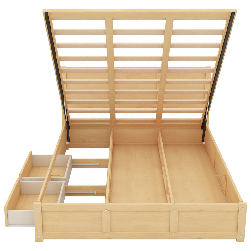 Grand lit plateforme avec rangement inférieur - 2 tiroirs en bois massif de qualité, Grand lit