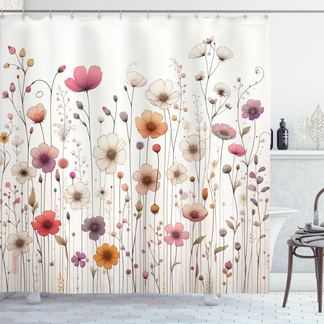 Rohrbach Floral Shower Curtain with Hooks Included East Urban Home 
