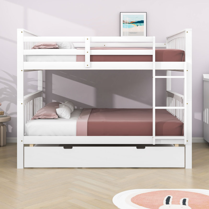 Dorbad Full over Full Bunk Bed with Built-In Ladder , Trundle Bed Included, White