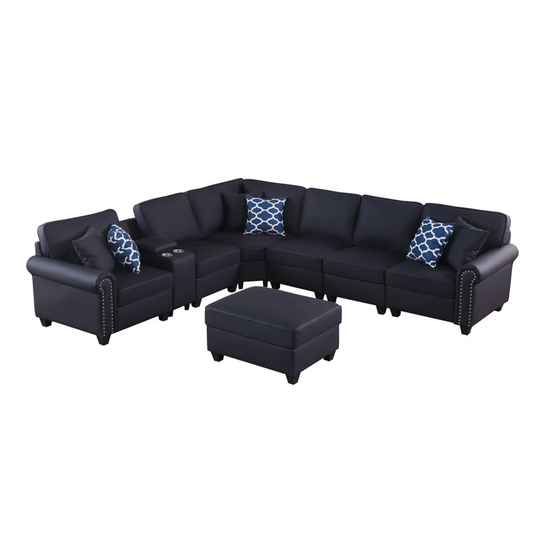 Cuir artificiel Tyshonda avec porte-gobelet individuel et 1 repose-pieds, Similicuir noir