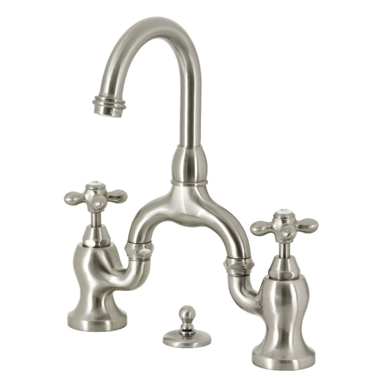Robinet de salle de bain pont à deux poignées à fixation sur le comptoir à 3 trous Kingston, Nickel brossé