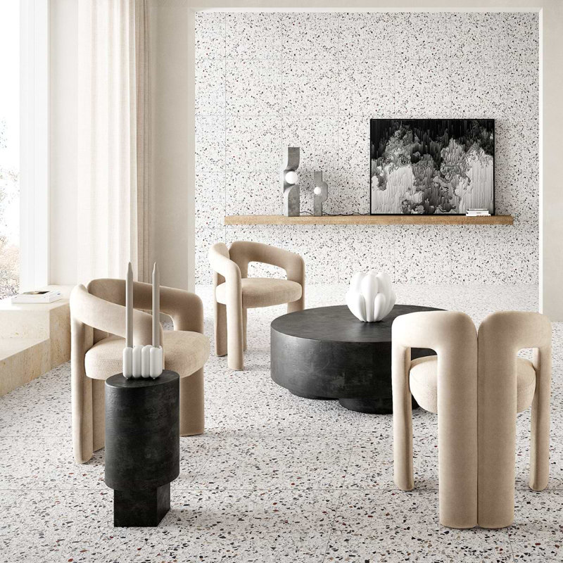 Kobe Flakes 24X24 Terrazzo Look Matte Porcelain Tile, Ice White