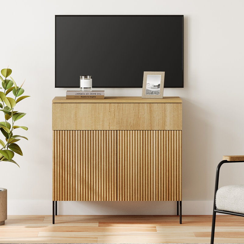 Union Rustic 31.5" Modern Reeded TV Stand With Doors, Entertainment Center With Shelf, Wooden TV Console With Drawers For Living Room