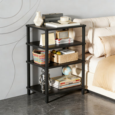 Set Of 2 Black 4-Tier AV Media Stands, Wooden Stereo Cabinet, Game Console Shelf, Multifunctional