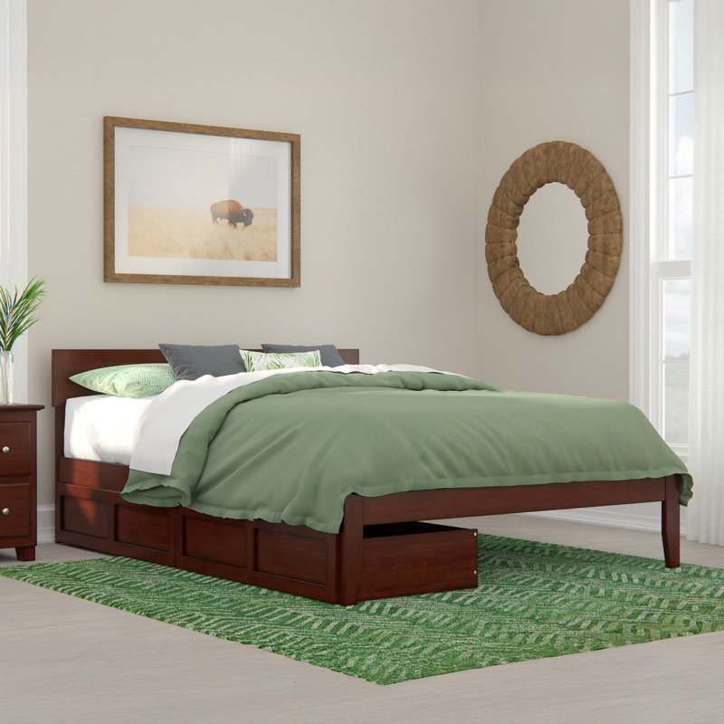 Valeria Premium Wood Storage Platform Bed with Under Bed Storage Drawers, Walnut, Twin XL