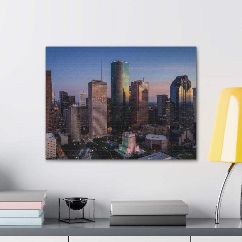 «Houston Night Skyline», toile d'art à couper le souffle, paysage urbain époustouflant, H 12 po x l 18 po