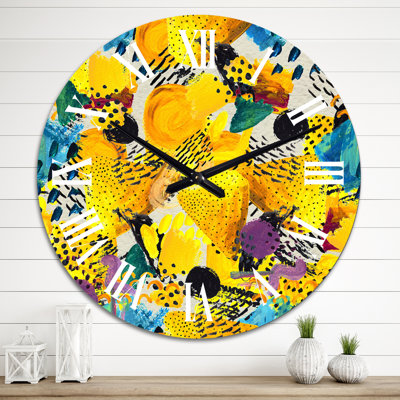 Horloge murale jaune et bleue