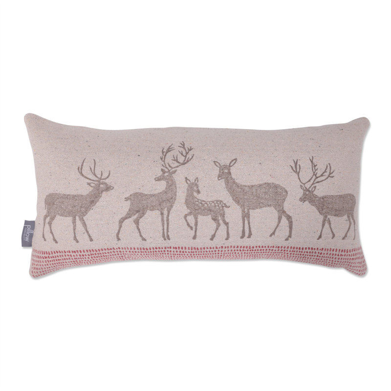 Natural Cotton Woodland Reindeer Lumbar Throw Pillow