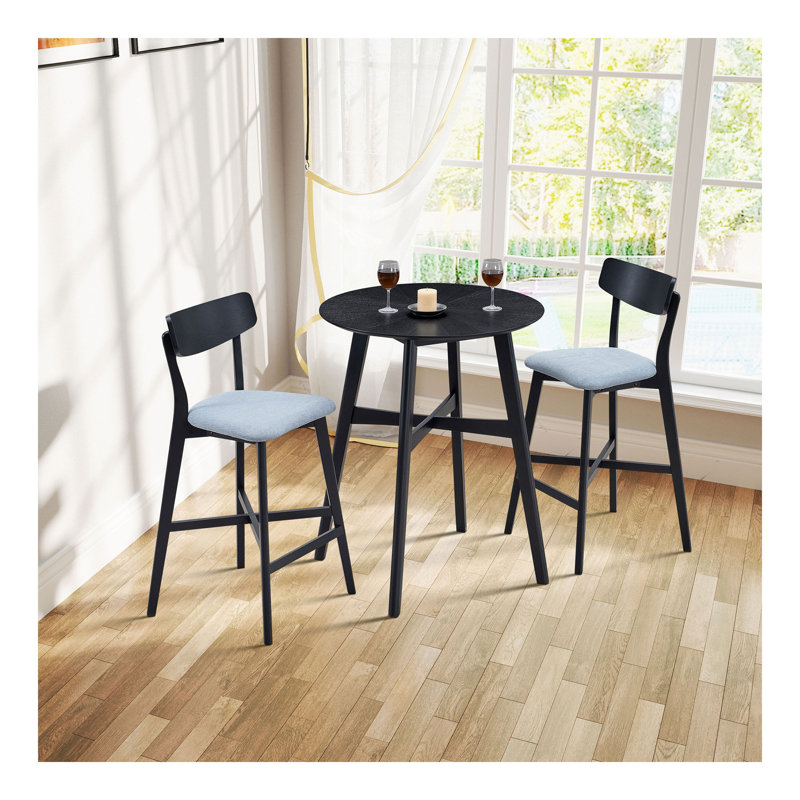 Ensemble de table de bar 3 pièces, table de pub ronde à hauteur de comptoir moderne, plateau supérieur en bois avec tabourets de bar pour la cuisine, le restaurant et le bar à cocktails