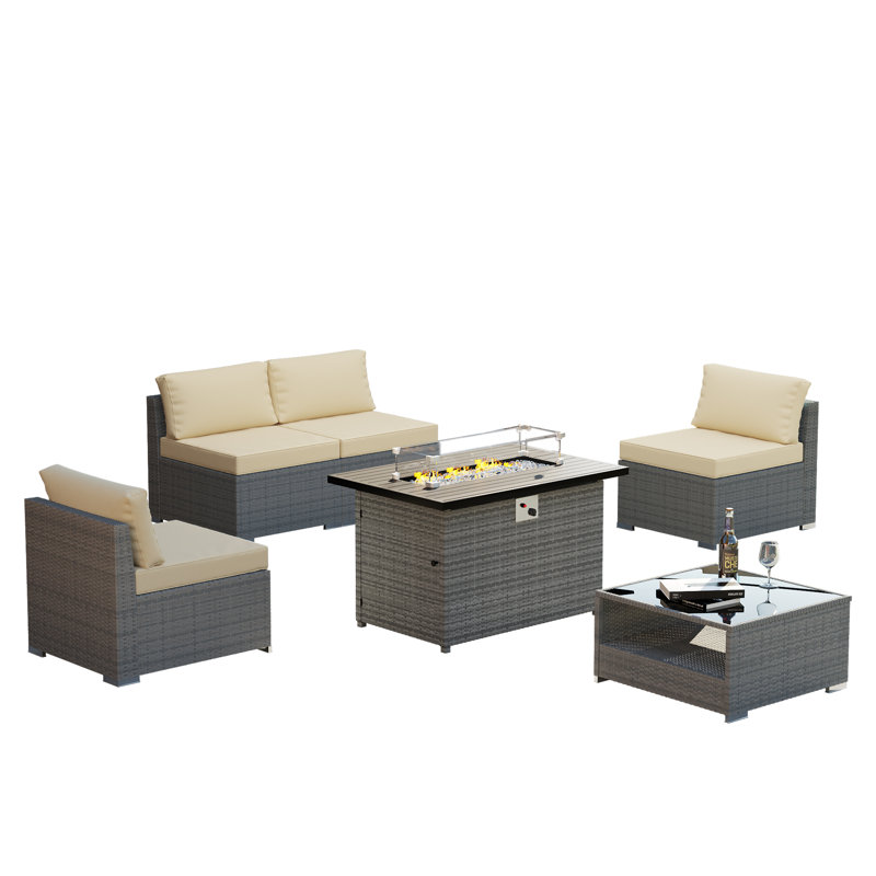 Ensemble de conversation modulaire avec coussins 6 pièces Tijen, Beige