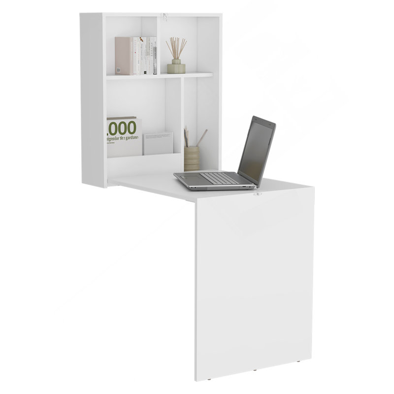 Table pliante de 33 po de largeur x 23 po de profondeur avec quatre tablettes, table flottante, table rétractable, bureau flottant, table à repasser blanche