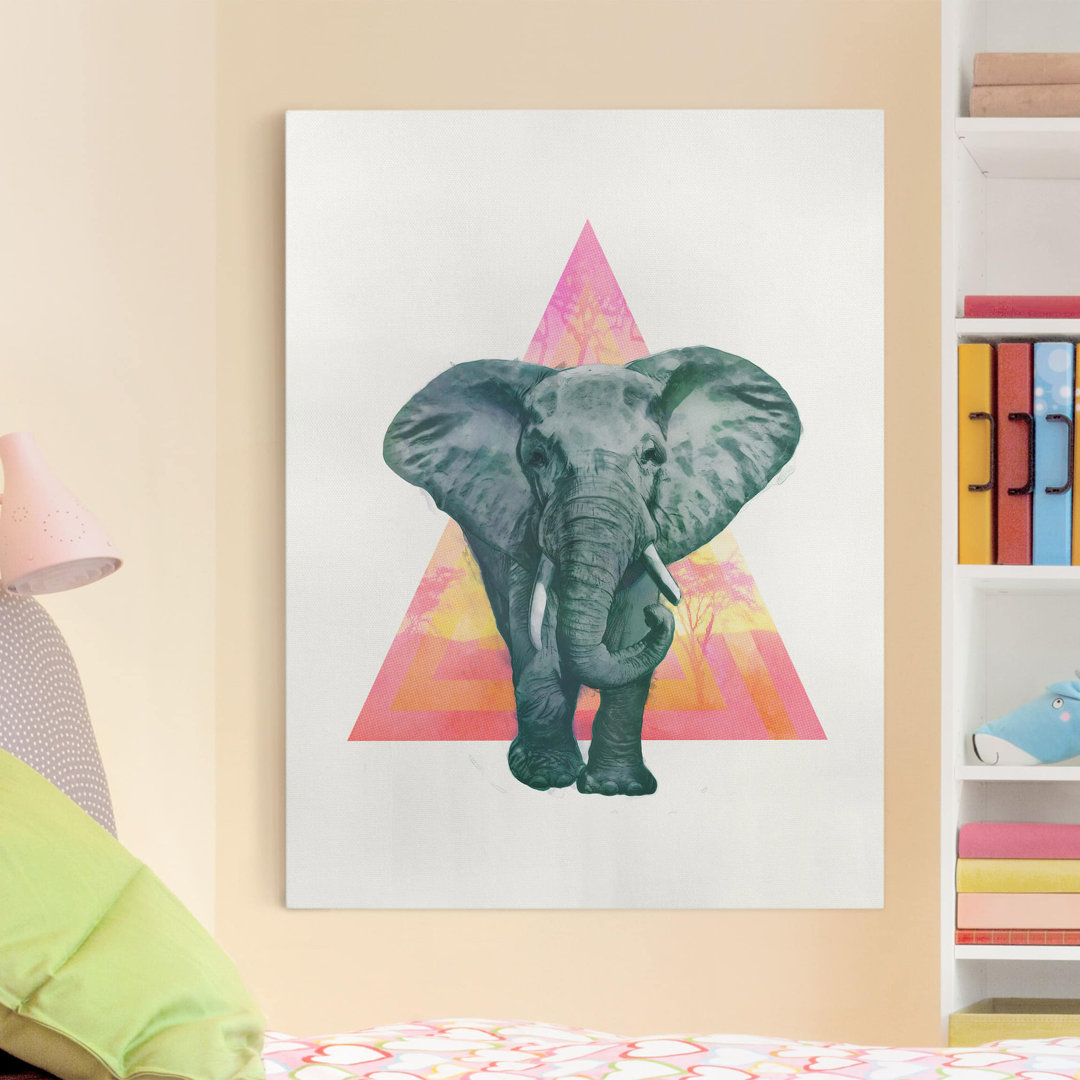 Leinwandbild Illustration Elefant vor Dreieck