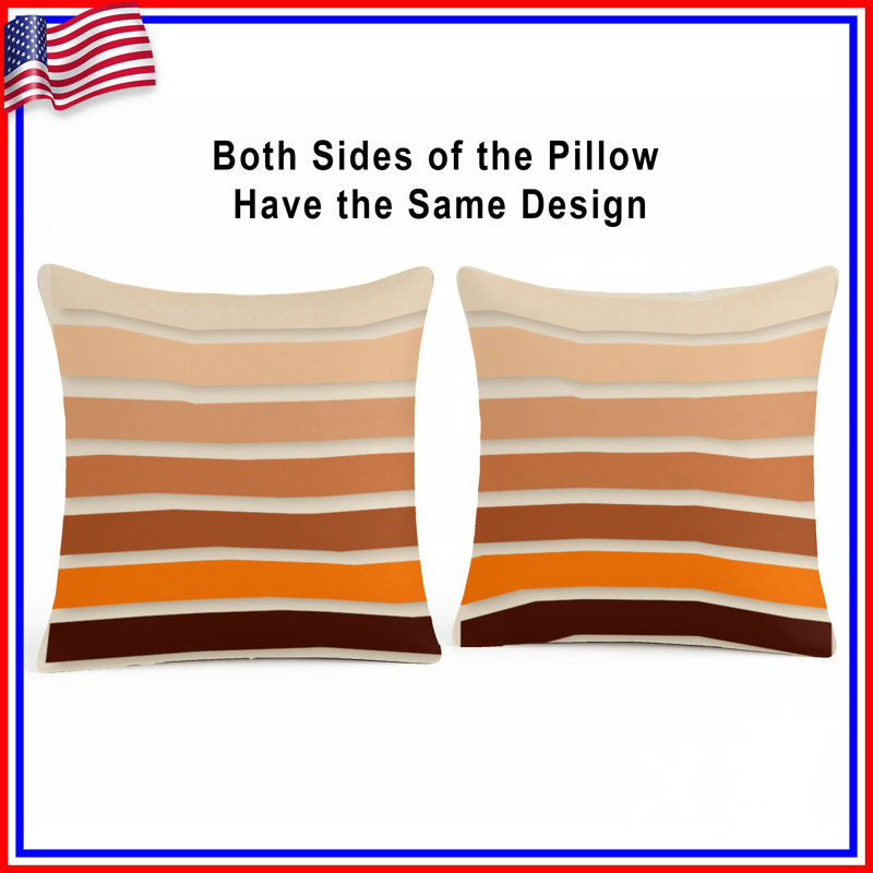 Coussins décoratifs à rayures beige, brun et orange, 14 X 14 pouces