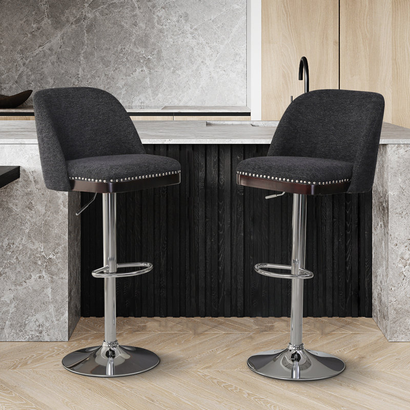 Tabouret de comptoir pivotant à hauteur réglable Deboroh 26 "à 34", Noir, noir, noir, noir