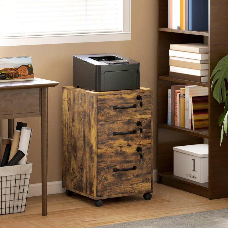 40cm Wide 3 -Drawer File Cabinet, Rustic Brown