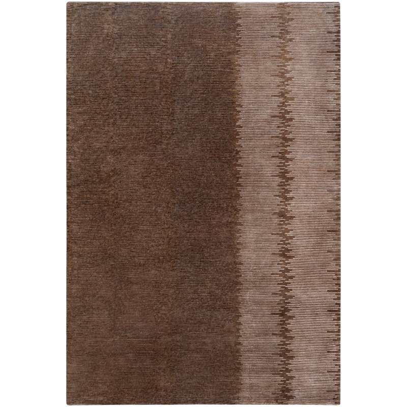 Bender Hand-Knotted Wool Brown/Tan Area Rug, Rectangle 5' x 8'