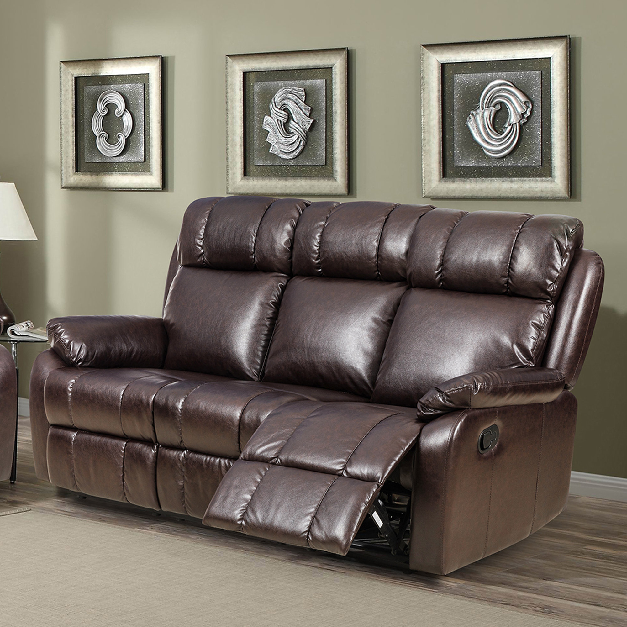 Red Barrel Studio® 77.2'' Faux Leather Pillow Top Arm Reclining Sofa ...