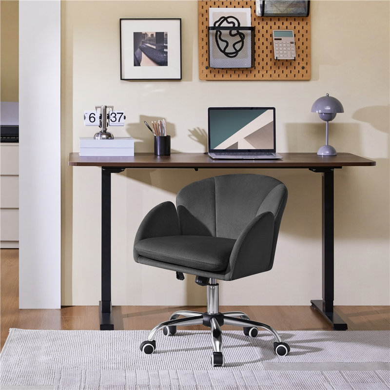 Chaise de bureau pivotante moderne Corson pour bureau à domicile avec accoudoirs, Velours gris foncé