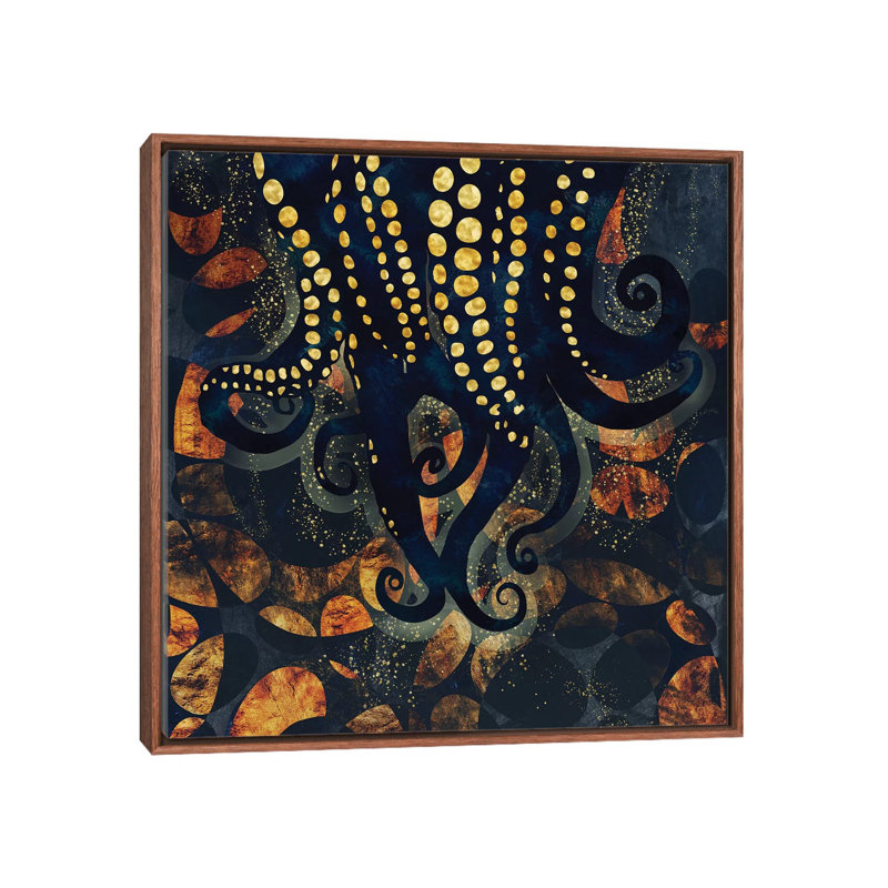 «Metallic Ocean I», reproduction d'impression, H 18 po x l 18 po x 1,5 po, Toile avec cadre en bois brun classique