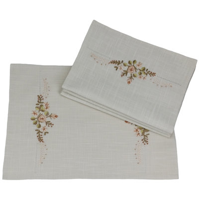 Napperon en lin brodé avec point ajouré 18 "Linen Flowers
