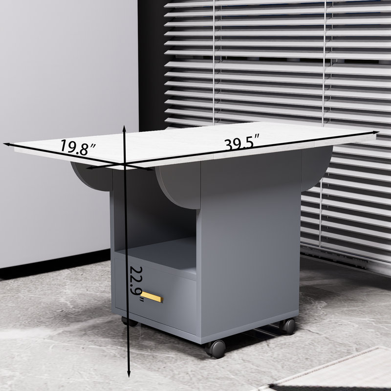 Wooden Folding Dining Table With 4 Wheels, Wooden Folding Side Table With Wheels, Folding Dining Table With Storage Rack And 1 Drawer, Movable Kitchen Table Extendable Multifunctional Table