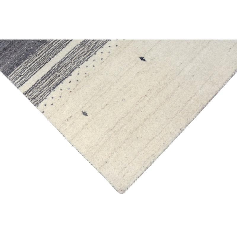 Hand Knotted Wool Striped Area Rug in Natural/Taupe/Gray, Rectangle 6' x 9'