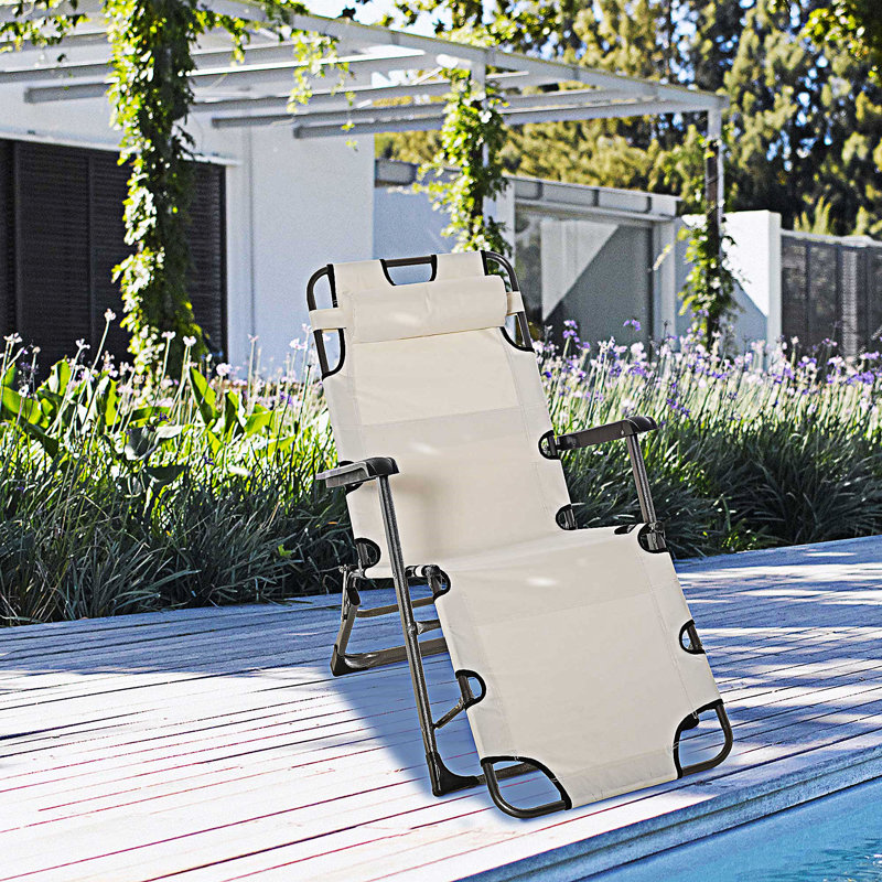 Folding Chaise Lounge Chair Tanning Chair, Cream White
