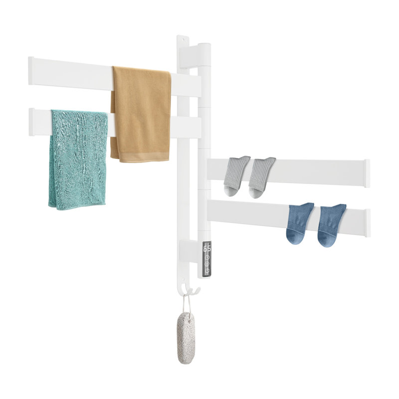 Porte-serviettes chauffant en acier inoxydable avec 4 tiges, Blanc