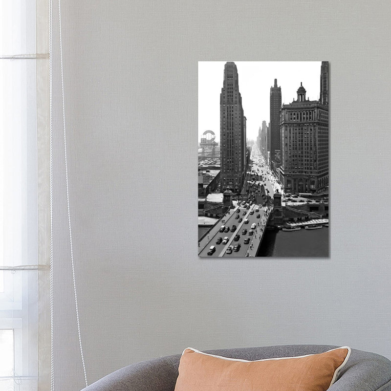 1940s Downtown Skyline Michigan Avenue Chicago Illinois USA - Wrapped Canvas Print, 66.04 cm H x 45.72 cm W x 3.175 cm D