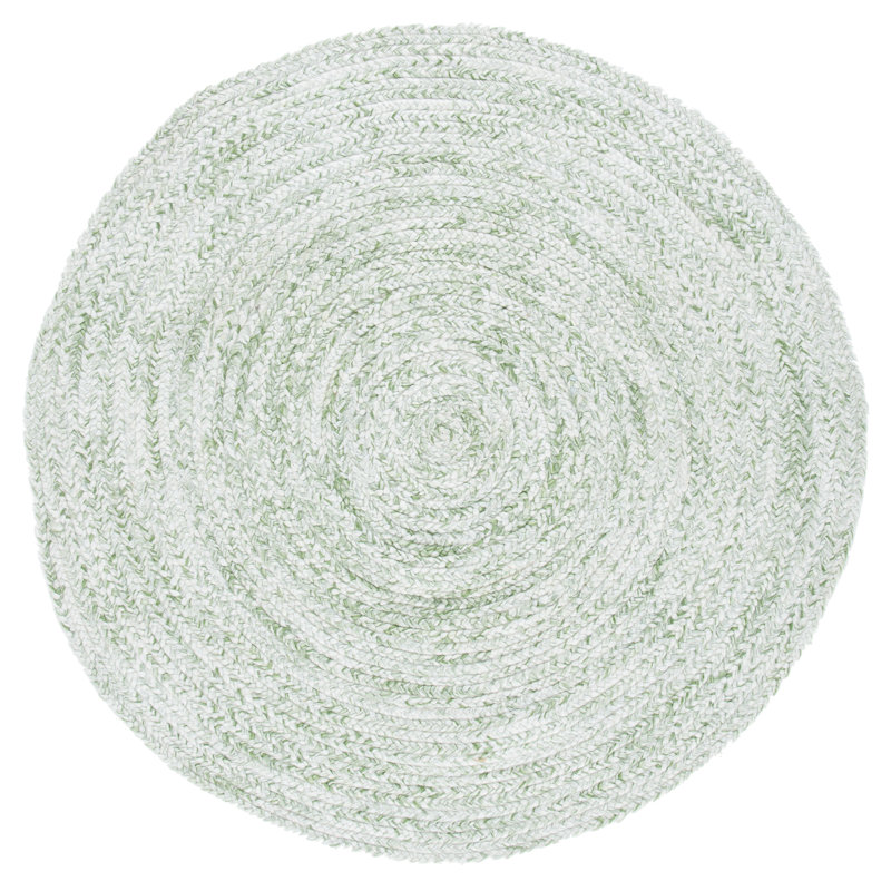 Round Andreyna Handmade Ivory/Green Area Rug, Round 5'