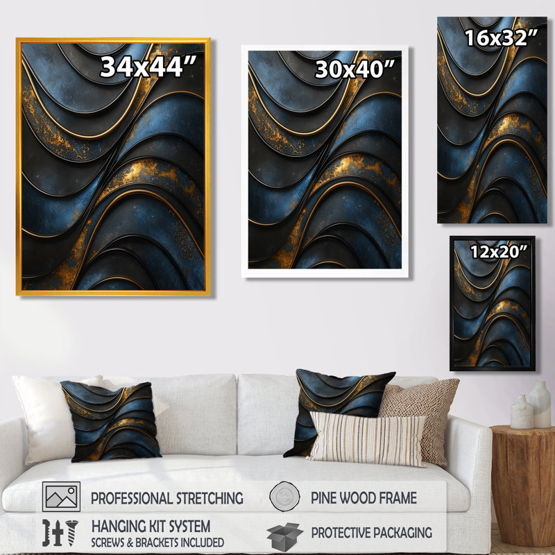 Odina - Abstract Wall Decor, H 20 po x l 12 po, Reproduction encadrée sans passe-partout, Noir, noir, noir, noir