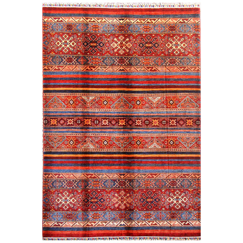 Tapis brun clair / bleu / rouge en laine marocaine noué à la main