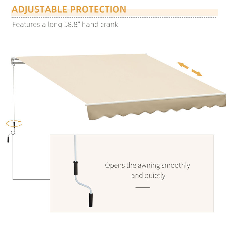 Manual Retraction Slope Patio Awning, Beige, 156" W  x 96" D