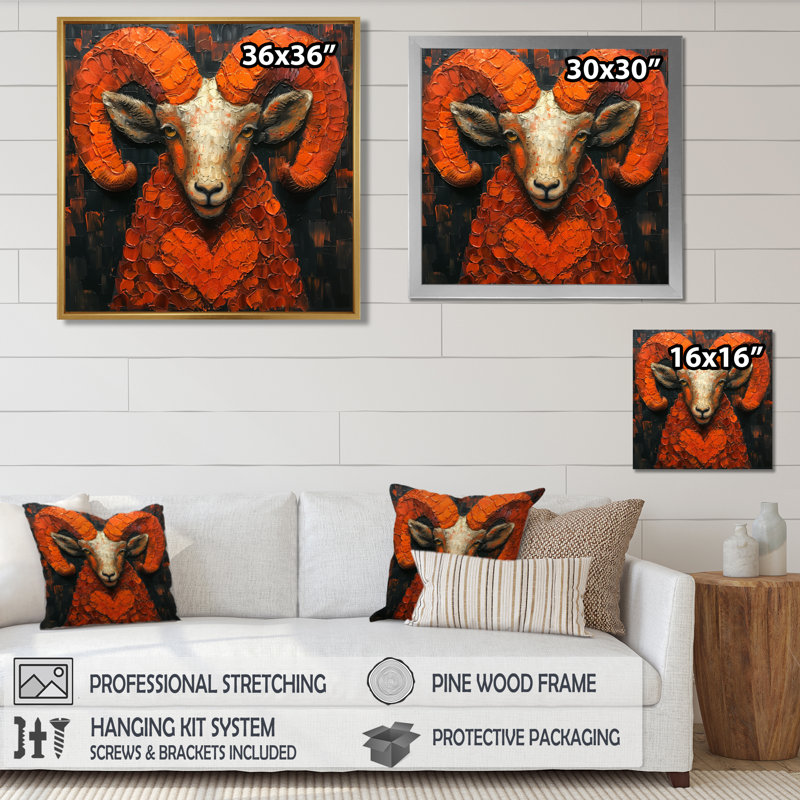 «Orange Orange Astrology Fiery Heart Aries - Astronomie Bélier, art mural», Toile tendue, H 36 po x l 36 po