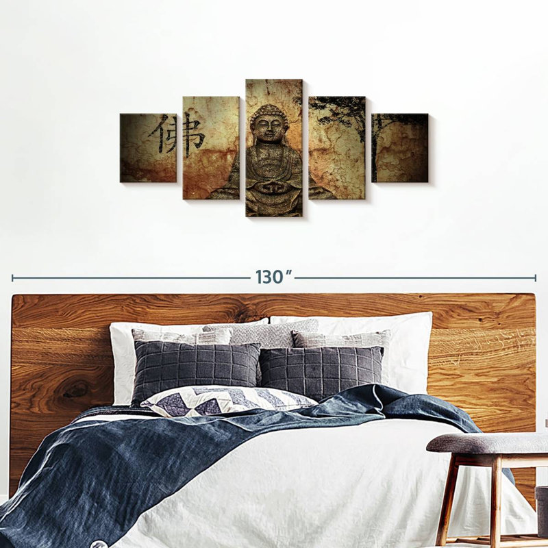 Ensemble de 5 pièces Bouddha, H 74 po x l 34 po x P 1,25 po