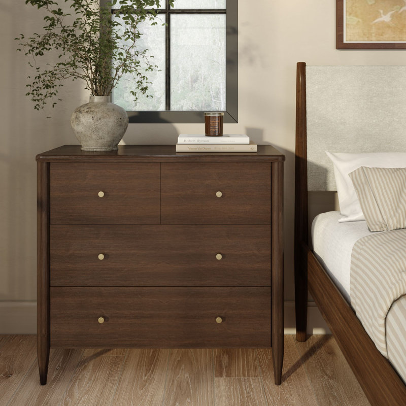 Jacelyn 3-Drawer with Divided Top Drawer Dresser, Walnut