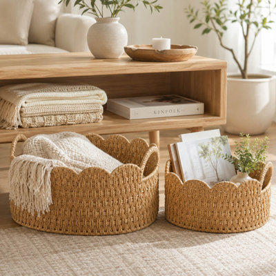 Ensemble de 2 paniers de rangement en corde de papier naturel