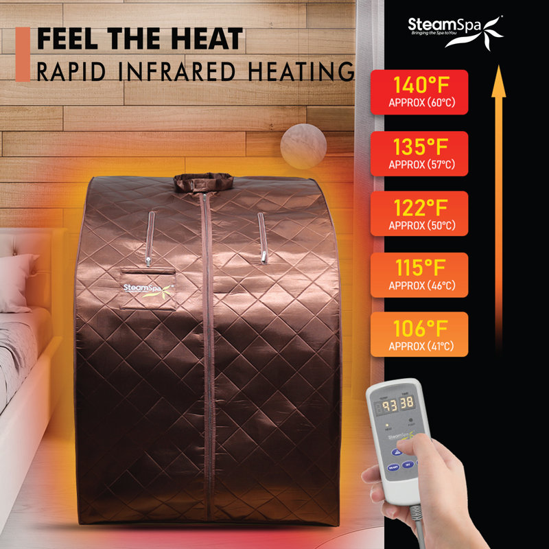 SteamSpa Portable 1-Person Home Sauna with Infrared Heating, Digital Control, Foot Heating Pad, Foldable Chair and Foot Massager in Brown Finish