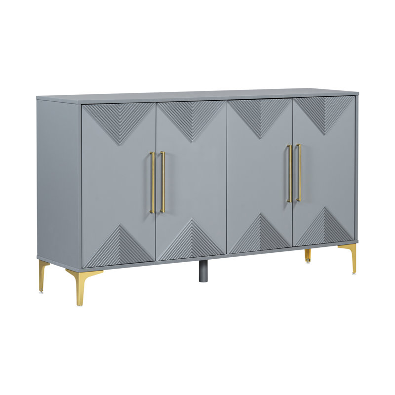 Contemporary Cabinet With Triangular Doors - Two-tone Color Option Grey Four-door Geometric Design Versatile Storage For Living Spaces , Adjustable Shelves, Style