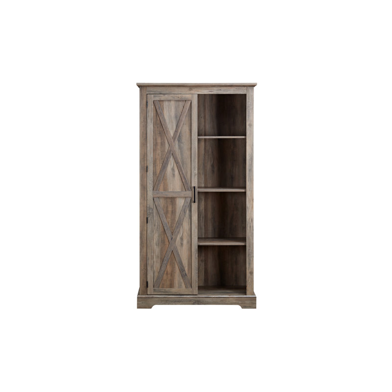 Versatile Tall Storage Cabinet With Barn Door Design, Ideal For Organizing And Decorating Your Space., Grey Wash