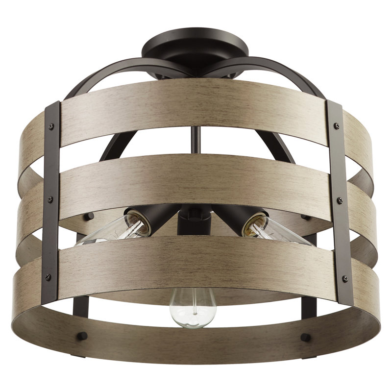 Plafonnier encastré 3 lumières noir mat et faux bois Maddox