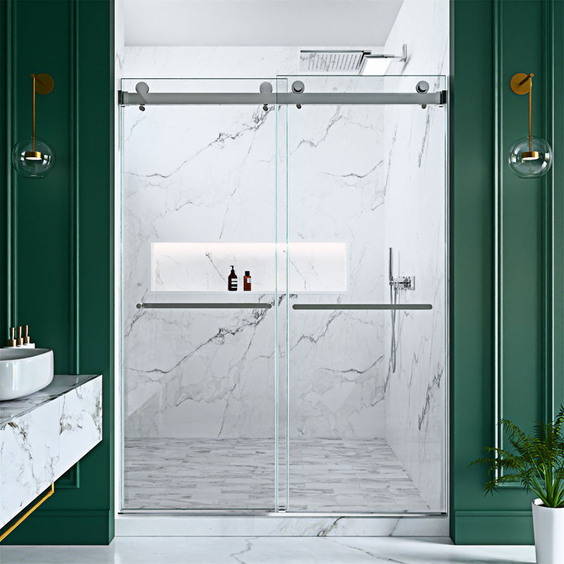 Porte de douche coulissante double sans cadre, Chrome chrome