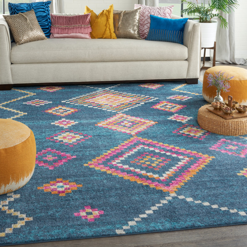 Tapis bleu Amarillys Southwestern, Rectangle 5 pi 3 po x 7 pi 3 po