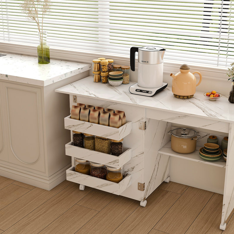 4-In-1 Folding Sewing Table With Lockable Wheels – Multi-Functional Craft Station, End Table, Computer Desk & Kitchen Storage With Shelves, White Rolling Sewing Machine Table For Apartments