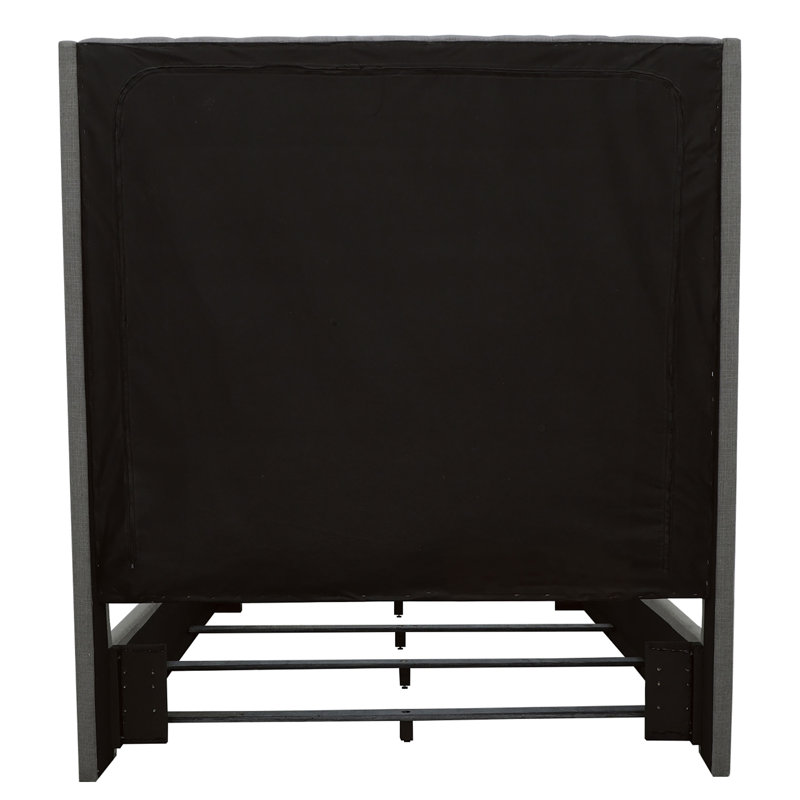 Regal Grey Upholstered King Bed with Tufted Headboard and Wood Accents