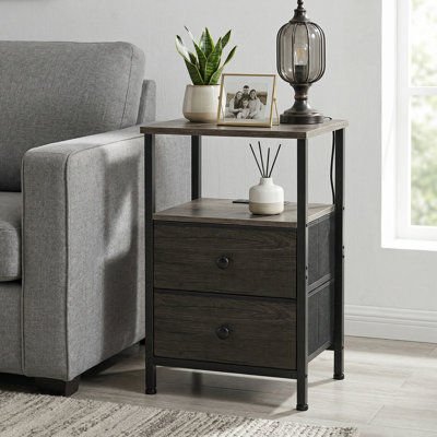 Table de chevet, petites tables de chevet avec 2 tiroirs en tissu pour la chambre à coucher